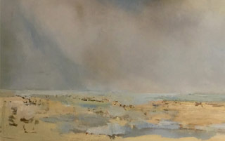 Beach Puddles Paintng by Devon Artist Anne Haigh
