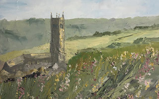  landscape painting of Ugborough Church by Anne Haigh