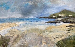 Seascape painting of Bigbury Beach by Anne Haigh