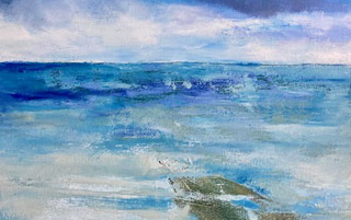Oil on canvas painting of a high tide by Anne Haigh